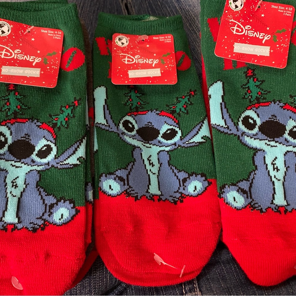 Disney Green and Red Stitch Holiday Socks
